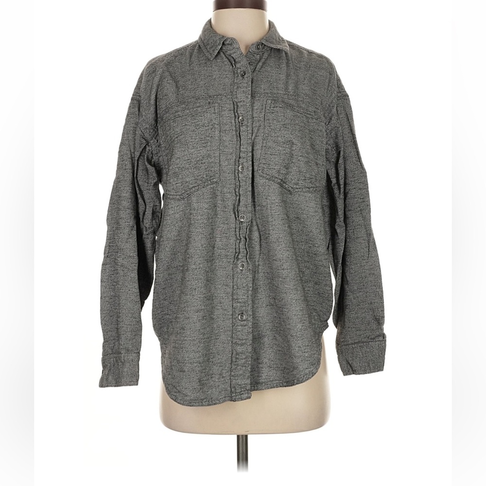 Aerie Gray Striped Button-Up Shirt